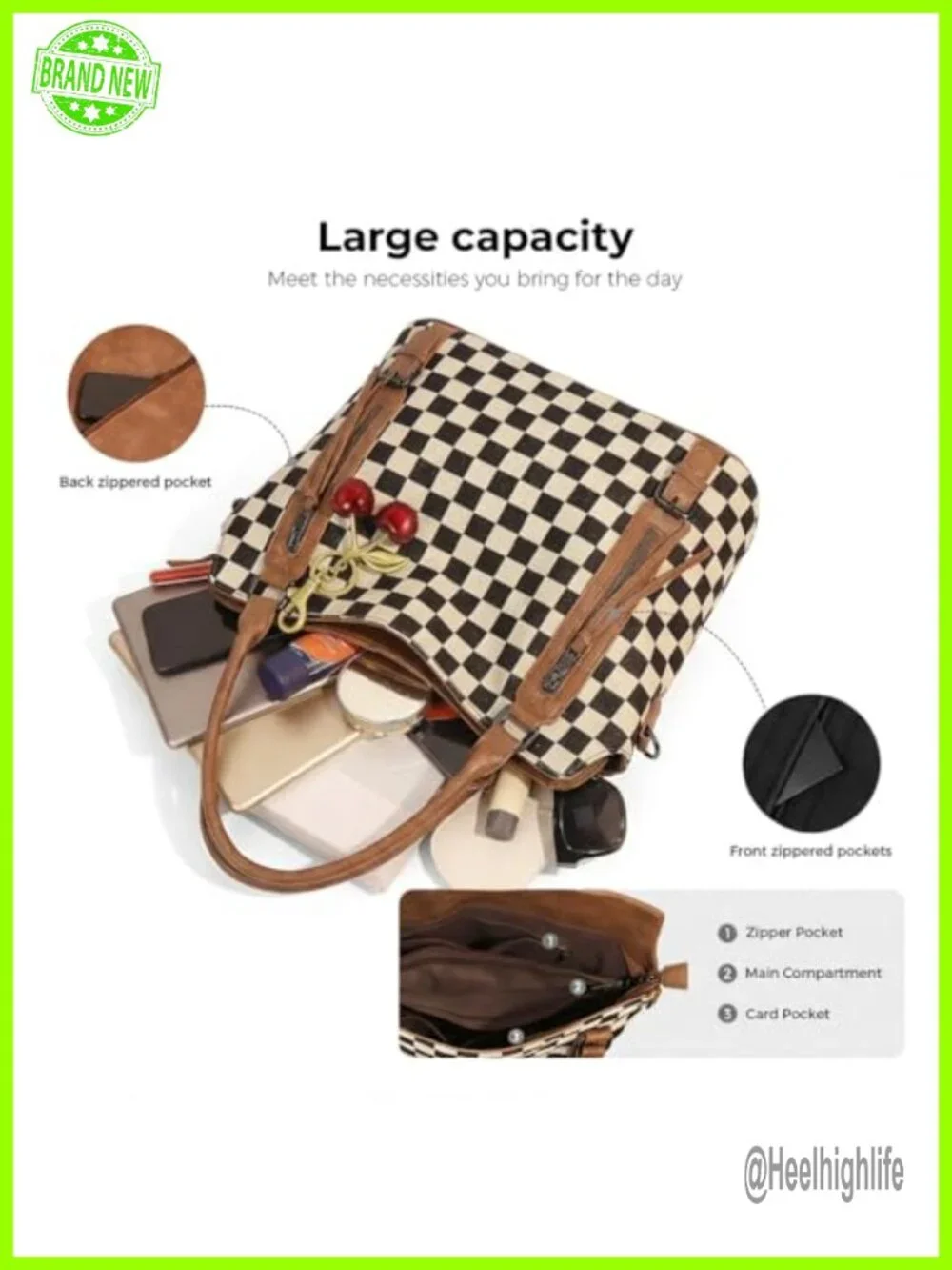 Large Checkered Tote Bag Satchel Purse with Wallet Vintage Top Handle Hobo